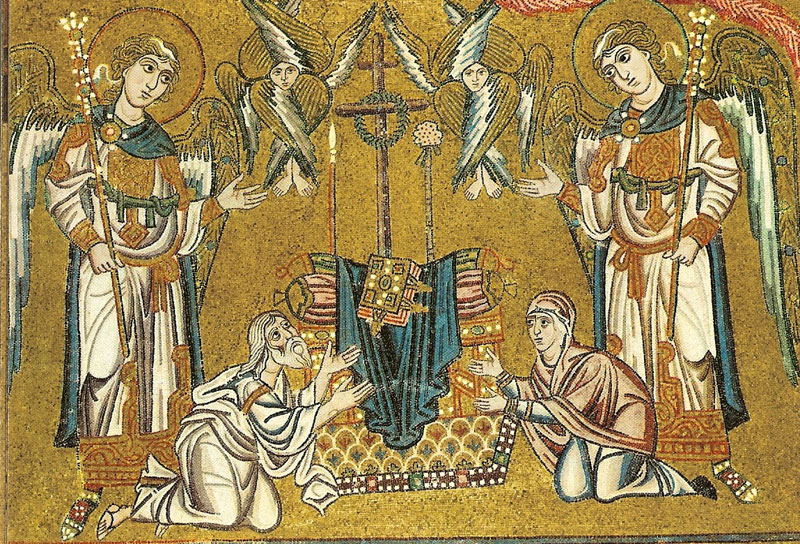 Registre de l'Hétimasie (détail), mosaïque du Jugement Dernier, façade intérieure ouest, cathédrale Santa Maria Assunta, Torcello, Italie, XIe - XIIe siècles, © bisanzio.